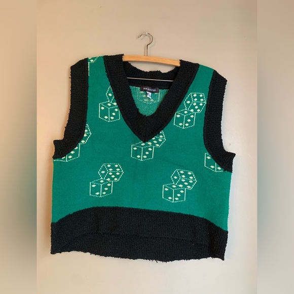 Urban Outfitters Green Dice Sweater Vest thick oversized - Picture 1 of 7